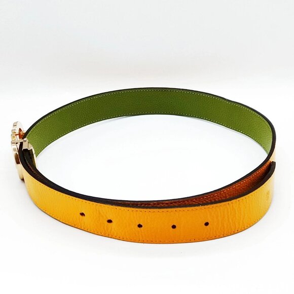 Authentic Ferragamo Belt Yellows Greens Leather mn296-121225 - Picture 4 of 9